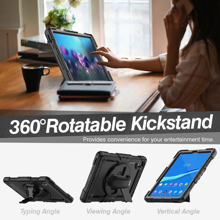 For Lenovo M10 Plus / Tab K10 / M10 FHD Plus 2nd Gen / Smart Tab M10 FHD Plus Silicone+PC Tablet Case Hand Strap Kickstand Shockproof Cover with Shoulder Strap - Black - 4