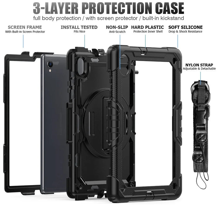 For Lenovo M10 Plus / Tab K10 / M10 FHD Plus 2nd Gen / Smart Tab M10 FHD Plus Silicone+PC Tablet Case Hand Strap Kickstand Shockproof Cover with Shoulder Strap - Black - 5