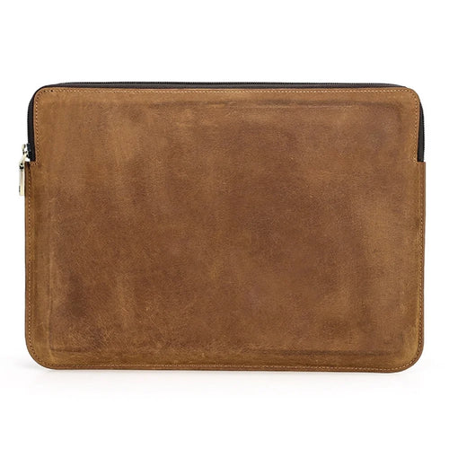 For MacBook Air 13 inch (2022) A2681 Carrying Pouch Cowhide Leather Zipper Storage Bag - Brown - 1
