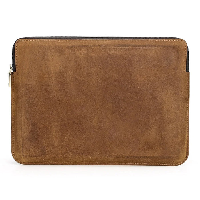 For MacBook Air 13 inch (2022) A2681 Carrying Pouch Cowhide Leather Zipper Storage Bag - Brown - 1