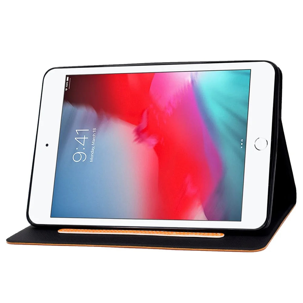 For iPad mini (2019) 7.9 inch / iPad mini 4 / 3 / 2 / 1 Cowhide Texture PU Leather Tablet Stand Case Card Holder Anti-scratch Cover - Orange - 3