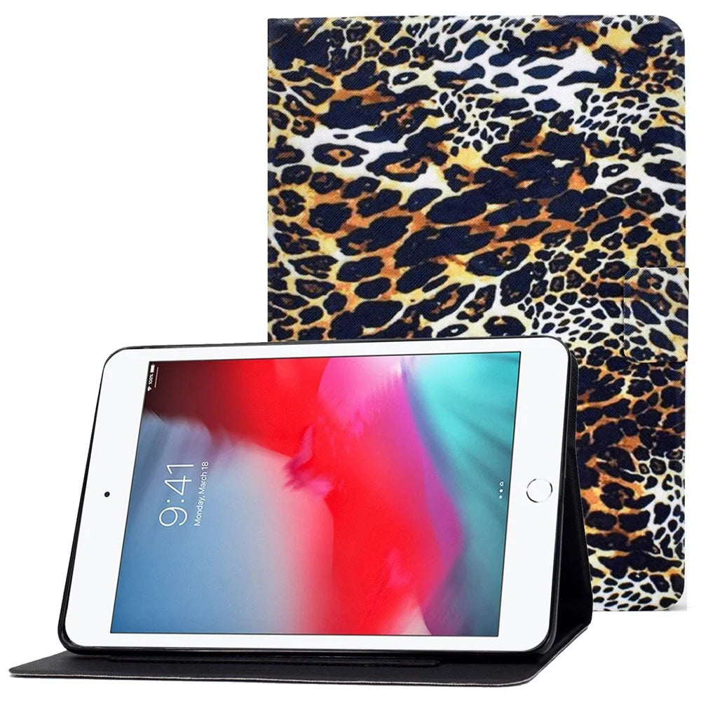 For iPad Mini 1 / 2 / 3 / 4 / mini (2019) 7.9 inch Pattern Printing Magnetic Flip Case PU Leather Folding Folio Stand Cover with Card Slots - Leopard - 1