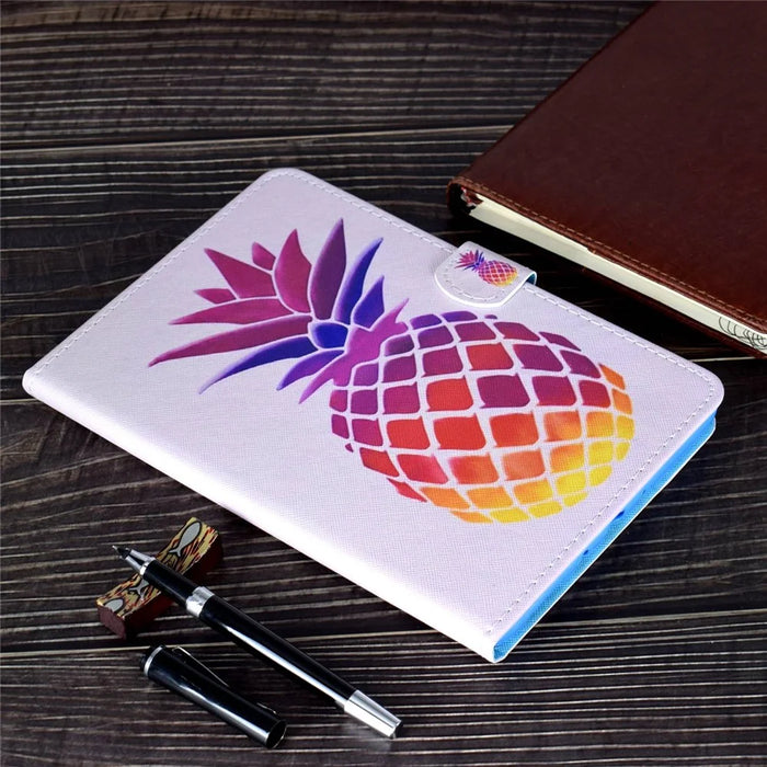 For iPad Air (2013) / Air 2 / iPad 9.7-inch (2017) / (2018) Stitched Leather Case Protective Tablet Cover Pattern Printed Magnetic Closure Shockproof Cover with Stand  /  Card Slots - Pink Pineapple - 7