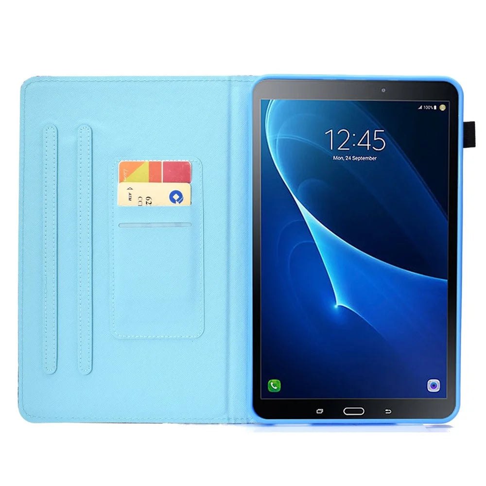 For Samsung Galaxy Tab A 10.1 (2016) (T580 / T585) Shockproof PU Leather Tablet Case Stitching Pattern Printed Magnetic Closure Tablet Stand Cover with Card Slots - Daisies - 2