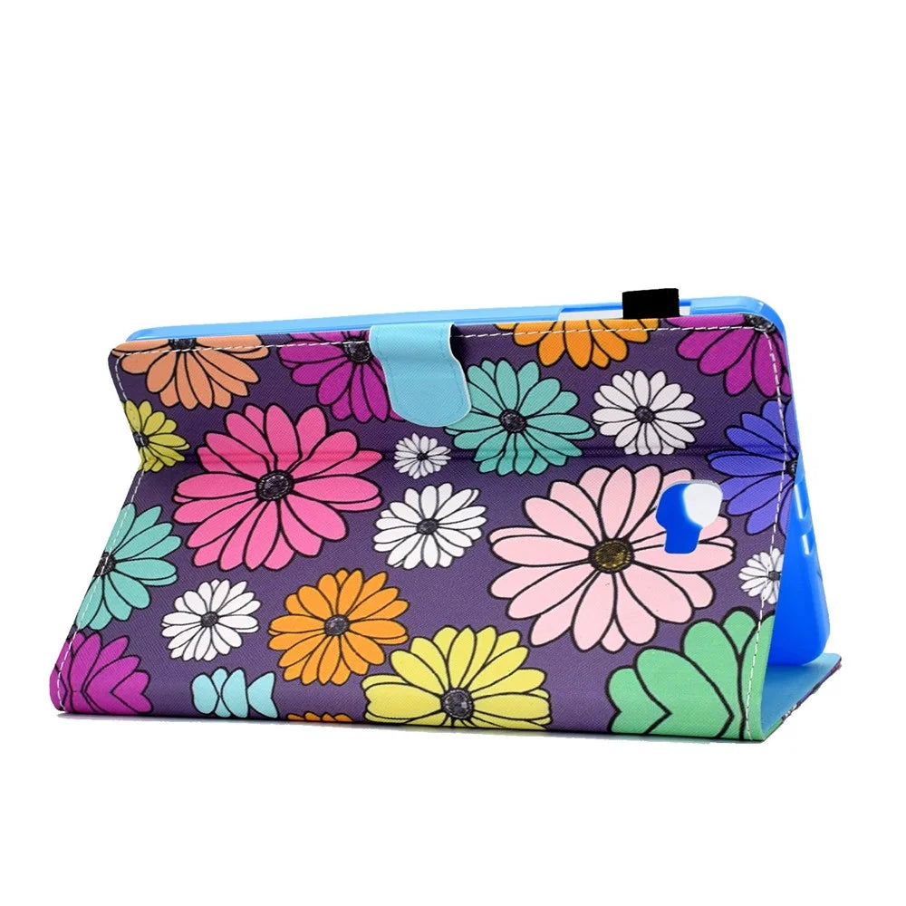 For Samsung Galaxy Tab A 10.1 (2016) (T580 / T585) Shockproof PU Leather Tablet Case Stitching Pattern Printed Magnetic Closure Tablet Stand Cover with Card Slots - Daisies - 4