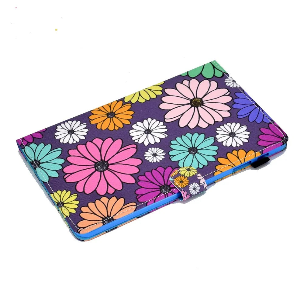 For Samsung Galaxy Tab A 10.1 (2016) (T580 / T585) Shockproof PU Leather Tablet Case Stitching Pattern Printed Magnetic Closure Tablet Stand Cover with Card Slots - Daisies - 5