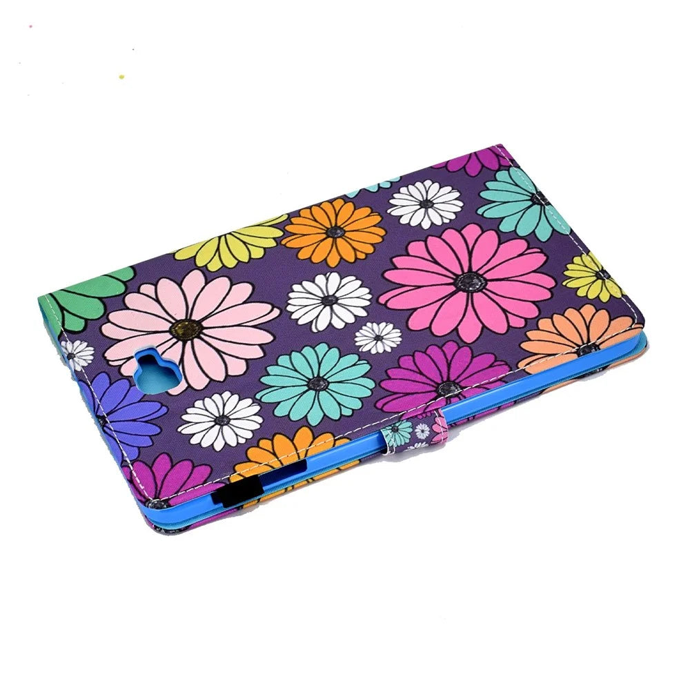 For Samsung Galaxy Tab A 10.1 (2016) (T580 / T585) Shockproof PU Leather Tablet Case Stitching Pattern Printed Magnetic Closure Tablet Stand Cover with Card Slots - Daisies - 6