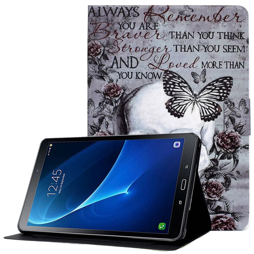 For Samsung Galaxy Tab A 10.1 (2016) T580 / T585 Pattern Printing PU Leather Stand Cover Tablet Anti-drop Case with Card Slots - Skull - 1