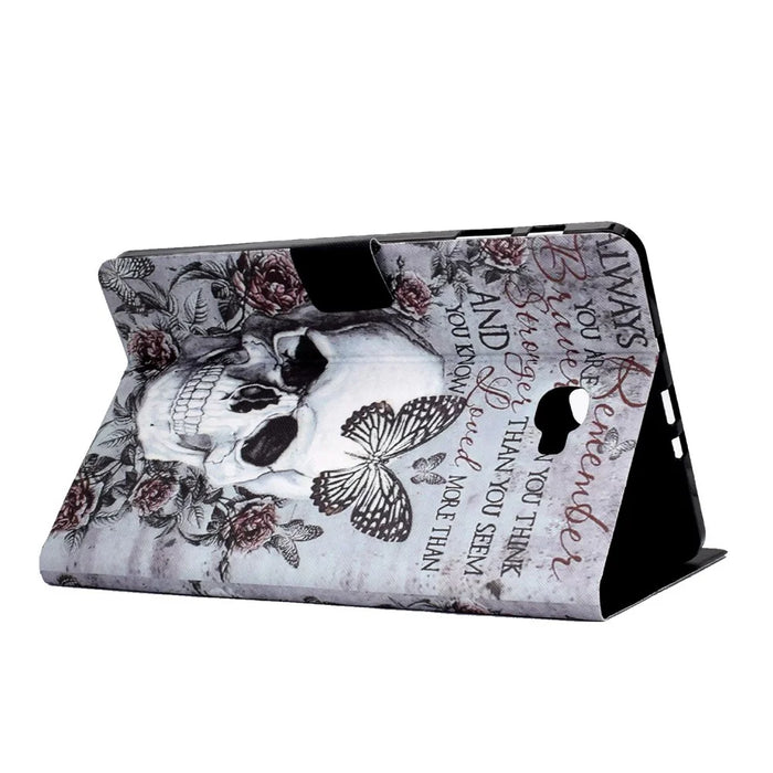 For Samsung Galaxy Tab A 10.1 (2016) T580 / T585 Pattern Printing PU Leather Stand Cover Tablet Anti-drop Case with Card Slots - Skull - 4