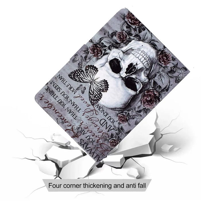 For Samsung Galaxy Tab A 10.1 (2016) T580 / T585 Pattern Printing PU Leather Stand Cover Tablet Anti-drop Case with Card Slots - Skull - 5