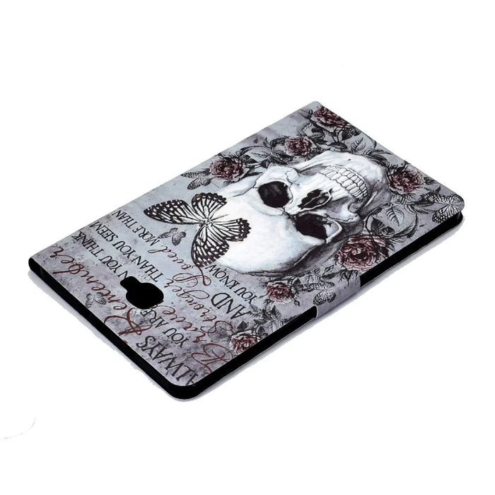 For Samsung Galaxy Tab A 10.1 (2016) T580 / T585 Pattern Printing PU Leather Stand Cover Tablet Anti-drop Case with Card Slots - Skull - 6