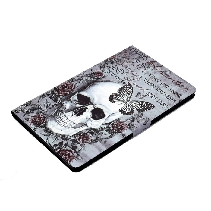 For Samsung Galaxy Tab A 10.1 (2016) T580 / T585 Pattern Printing PU Leather Stand Cover Tablet Anti-drop Case with Card Slots - Skull - 7