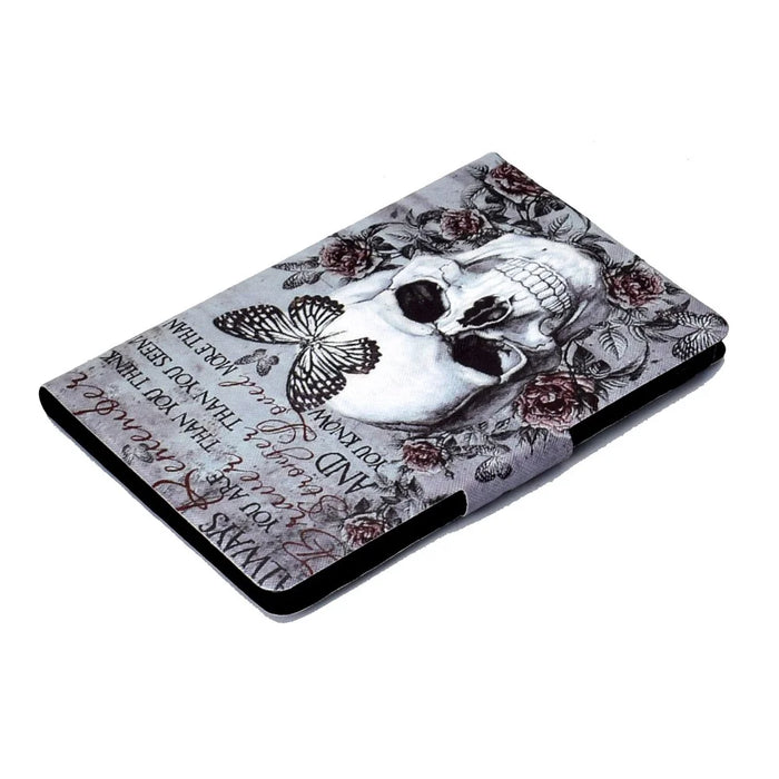 For Amazon Kindle Paperwhite 5 (2021) Pattern Printing Tablet Case PU Leather Card Slots Stand Cover Magnetic Shell Cover - Skull - 7