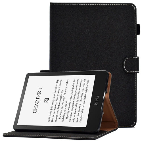 For Amazon Kindle Paperwhite 5 (2021) Solid Color Magnetic Clasp Stand Case PU Leather Shockproof Cover with Card Slots - Black - 1