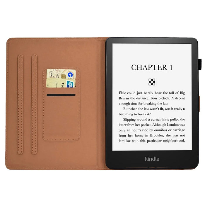 For Amazon Kindle Paperwhite 5 (2021) Solid Color Magnetic Clasp Stand Case PU Leather Shockproof Cover with Card Slots - Black - 2