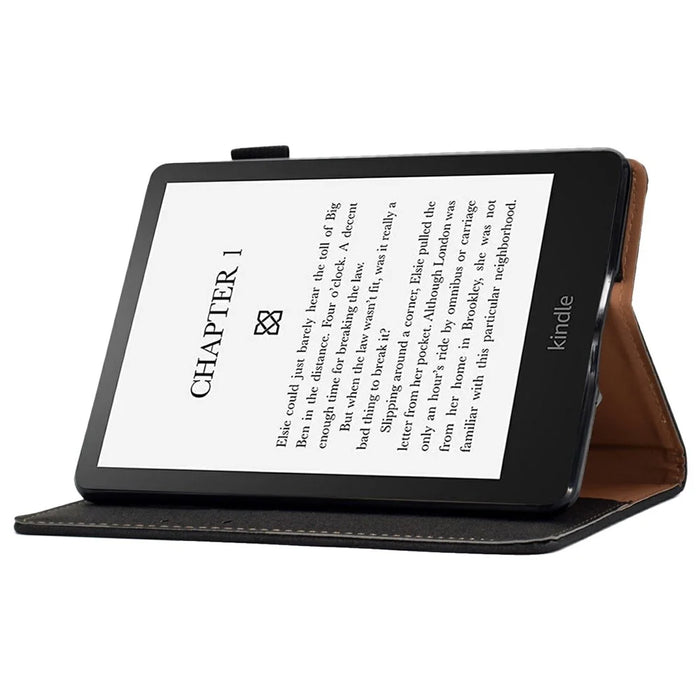 For Amazon Kindle Paperwhite 5 (2021) Solid Color Magnetic Clasp Stand Case PU Leather Shockproof Cover with Card Slots - Black - 3