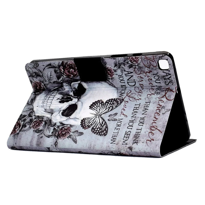 For Samsung Galaxy Tab A7 Lite 8.7-inch T220 / T225 Card Slots Design Pattern Printing PU Leather Cover Tablet Shockproof Shell Case with Adjustable Stand - Skull - 4