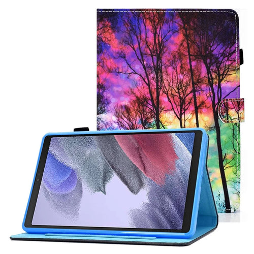 For Samsung Galaxy Tab A7 Lite 8.7-inch T220 / T225 Stitching PU Leather Viewing Stand Case Full Body Protection Pattern Printing Magnetic Cover with Card Slots / Pen Holder - Forest - 1
