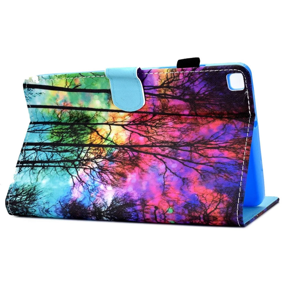 For Samsung Galaxy Tab A7 Lite 8.7-inch T220 / T225 Stitching PU Leather Viewing Stand Case Full Body Protection Pattern Printing Magnetic Cover with Card Slots / Pen Holder - Forest - 4