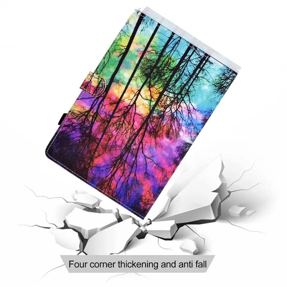 For Samsung Galaxy Tab A7 Lite 8.7-inch T220 / T225 Stitching PU Leather Viewing Stand Case Full Body Protection Pattern Printing Magnetic Cover with Card Slots / Pen Holder - Forest - 5