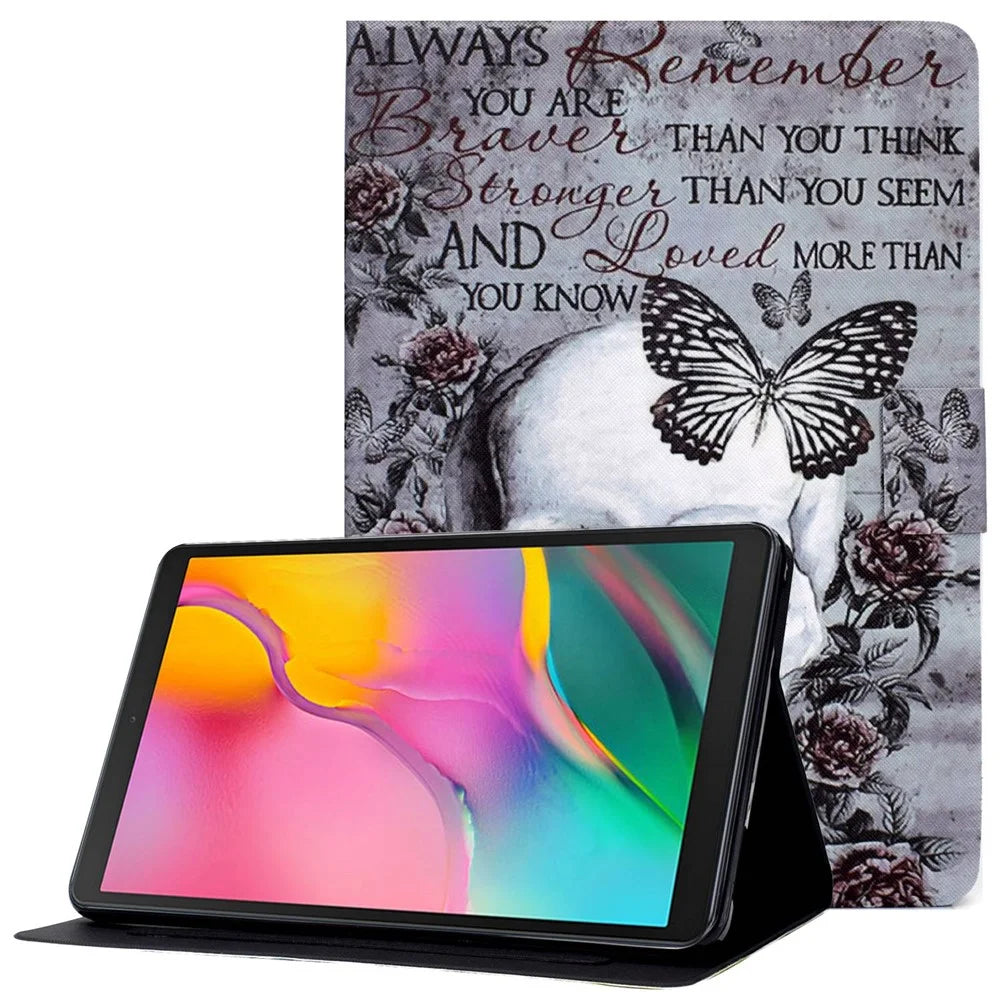 For Samsung Galaxy Tab A 10.1 (2019) T510 / T515 Adjustable Stand PU Leather Tablet Case Pattern Printing Card Holder Drop-proof Cover - Skull - 1