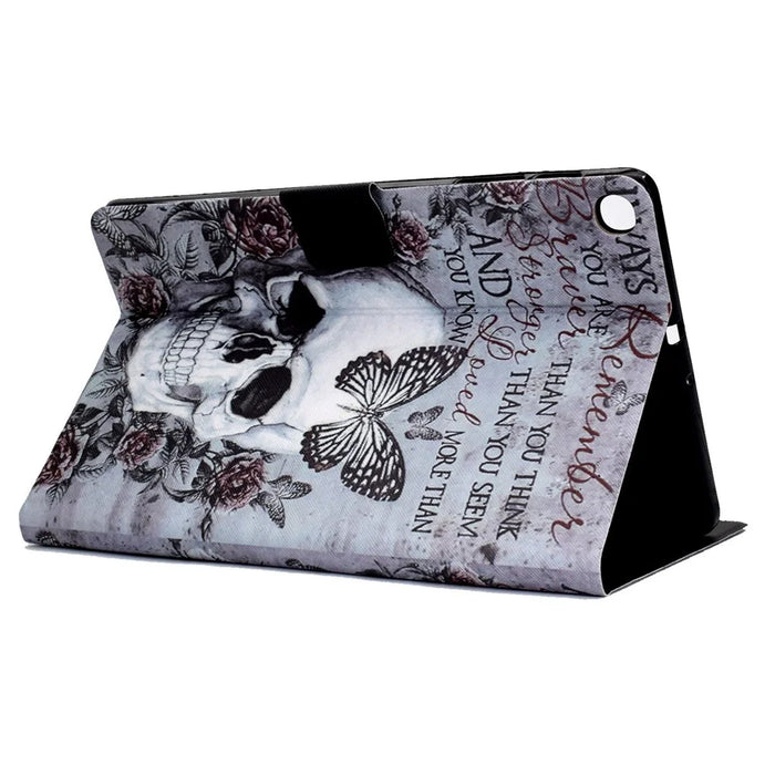 For Samsung Galaxy Tab A 10.1 (2019) T510 / T515 Adjustable Stand PU Leather Tablet Case Pattern Printing Card Holder Drop-proof Cover - Skull - 4