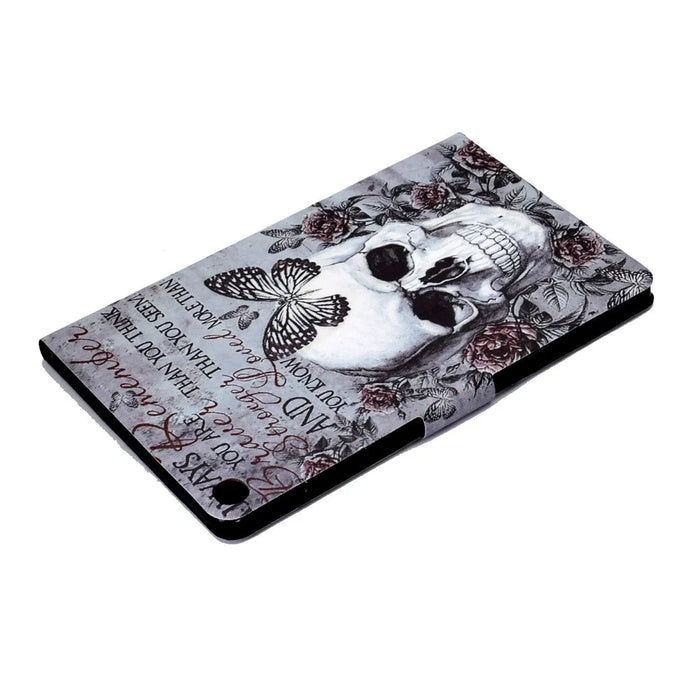 For Samsung Galaxy Tab A 10.1 (2019) T510 / T515 Adjustable Stand PU Leather Tablet Case Pattern Printing Card Holder Drop-proof Cover - Skull - 6
