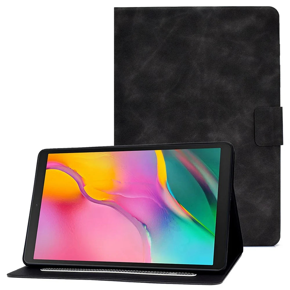 For Samsung Galaxy Tab A 10.1 (2019) T510 / T515 Cowhide Texture PU Leather Tablet Case Card Holder Solid Color Foldable Stand Cover - Grey - 1