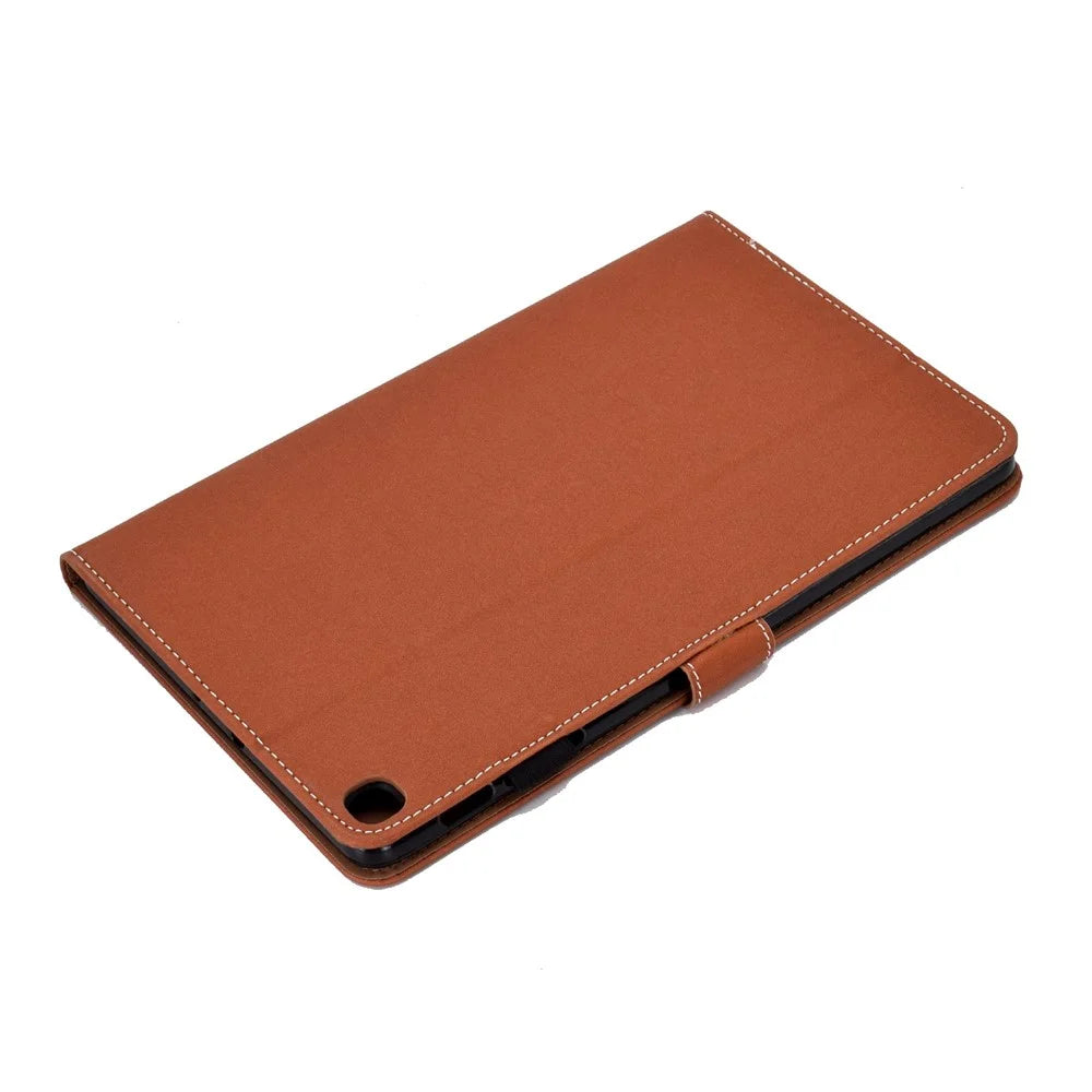 For Samsung Galaxy Tab A 10.1 (2019) T510 / T515 PU Leather Solid Color Tablet Case Magnetic Clasp Adjustable Stand Cover with Card Slots - Brown - 7