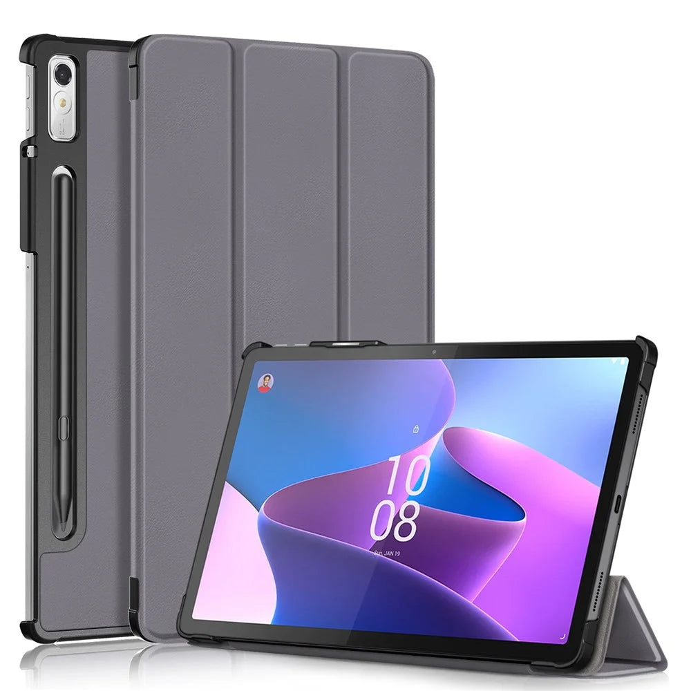 For Lenovo Tab P11 Pro Gen 2 Drop-proof Tablet Cover Auto Wake and Sleep PU Leather Tri-fold Stand Tablet Case - Grey - 1