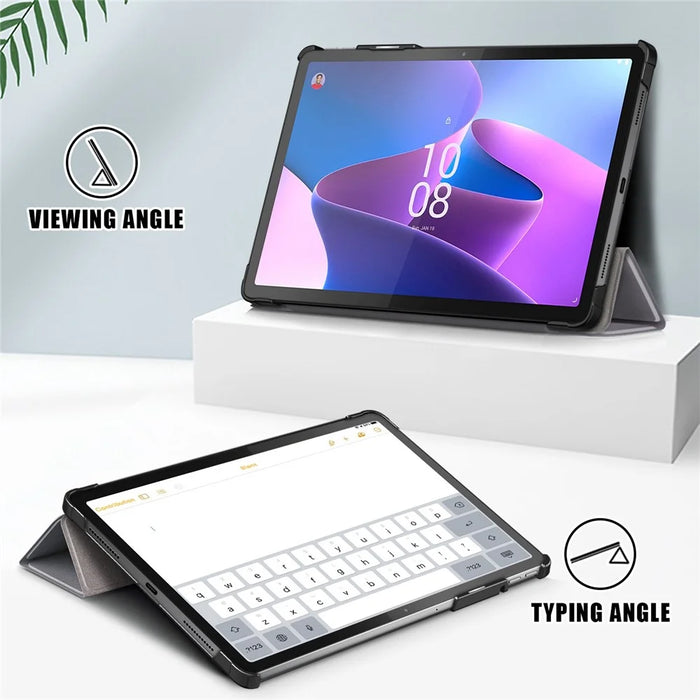 For Lenovo Tab P11 Pro Gen 2 Drop-proof Tablet Cover Auto Wake and Sleep PU Leather Tri-fold Stand Tablet Case - Grey - 4