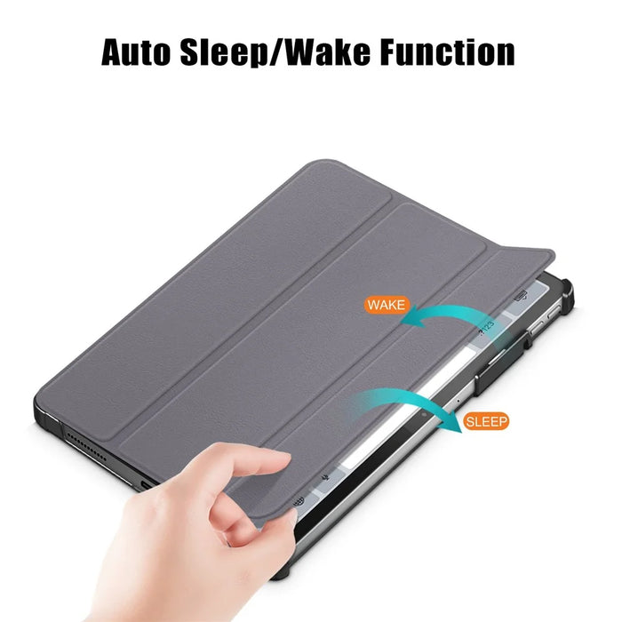 For Lenovo Tab P11 Pro Gen 2 Drop-proof Tablet Cover Auto Wake and Sleep PU Leather Tri-fold Stand Tablet Case - Grey - 5