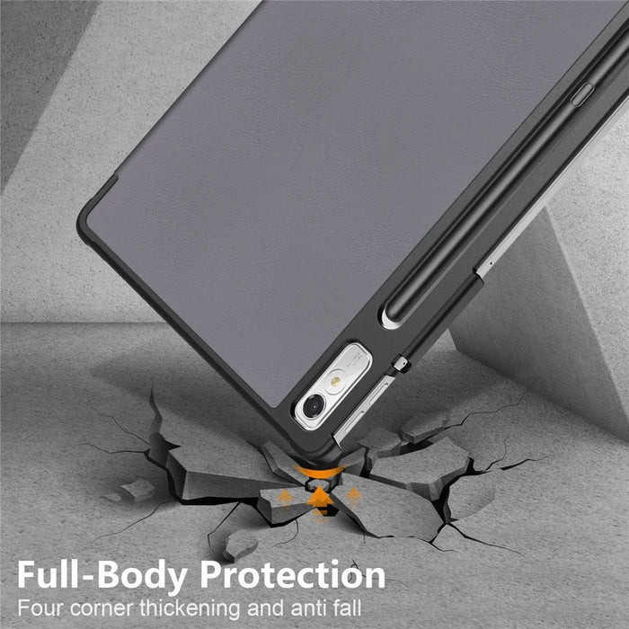 For Lenovo Tab P11 Pro Gen 2 Drop-proof Tablet Cover Auto Wake and Sleep PU Leather Tri-fold Stand Tablet Case - Grey - 7