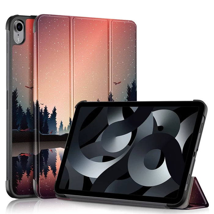 For iPad (2025) / 10.9 (2022) Pattern Printed Protective Case PU Leather Anti-Drop Auto Wake / Sleep Tablet Cover with Trifold Stand - Starry Sky - 1