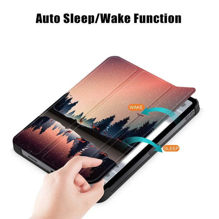 For iPad (2025) / 10.9 (2022) Pattern Printed Protective Case PU Leather Anti-Drop Auto Wake / Sleep Tablet Cover with Trifold Stand - Starry Sky - 5