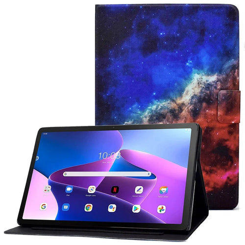 For Lenovo M10 FHD REL / Tab M10 Plus TB-X606F Pattern Printing Tablet Case Card Holder PU Leather Stand Cover - Starry Sky - 1