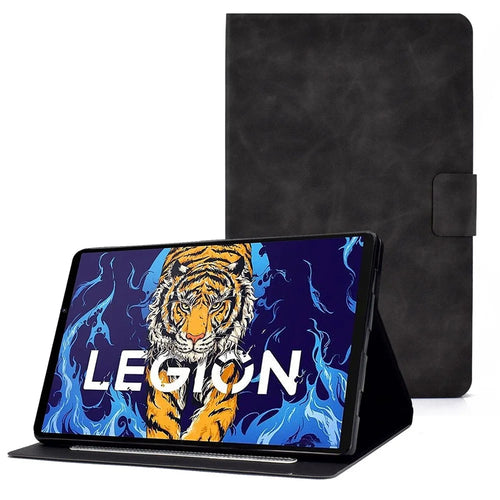 For Lenovo Legion Y700 TB-9707F Anti-Drop Tablet Case Cowhide Texture PU Leather Folio Flip Cover Well-Protection Stand Case with Card Holder - Grey - 1