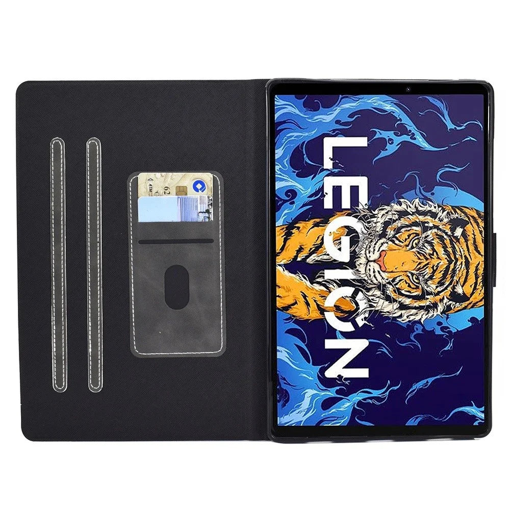 For Lenovo Legion Y700 TB-9707F Anti-Drop Tablet Case Cowhide Texture PU Leather Folio Flip Cover Well-Protection Stand Case with Card Holder - Grey - 2