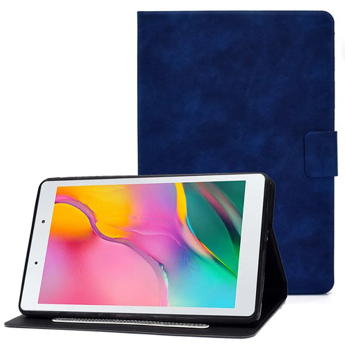For Samsung Galaxy Tab A 8.0 (2019) SM-T290 (Wi-Fi) / SM-T295 (LTE) Anti-fall Tablet Case Cowhide Texture PU Leather Folio Flip Cover Stand with Card Holder - Blue - 1