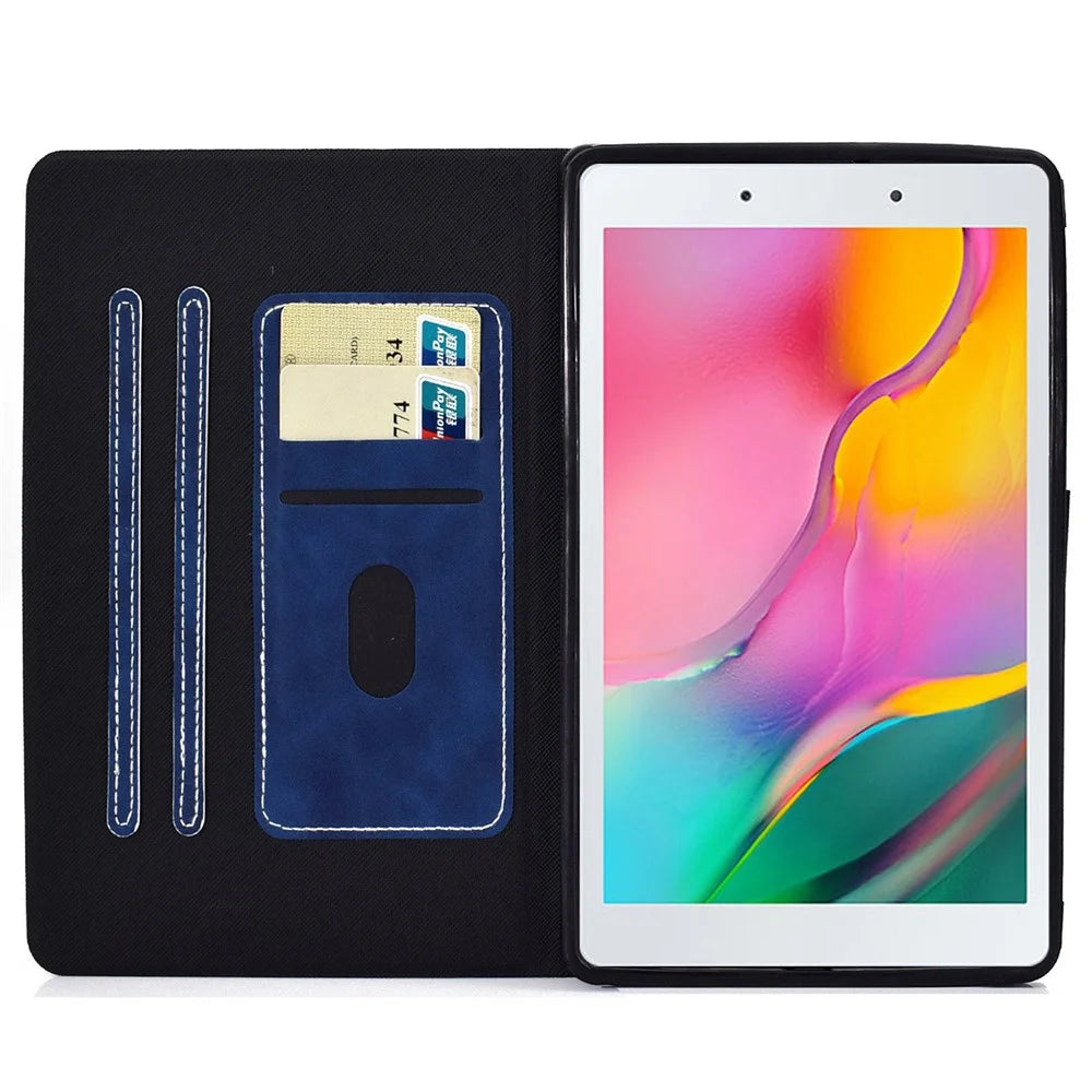 For Samsung Galaxy Tab A 8.0 (2019) SM-T290 (Wi-Fi) / SM-T295 (LTE) Anti-fall Tablet Case Cowhide Texture PU Leather Folio Flip Cover Stand with Card Holder - Blue - 2