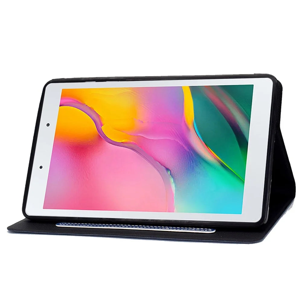 For Samsung Galaxy Tab A 8.0 (2019) SM-T290 (Wi-Fi) / SM-T295 (LTE) Anti-fall Tablet Case Cowhide Texture PU Leather Folio Flip Cover Stand with Card Holder - Blue - 3