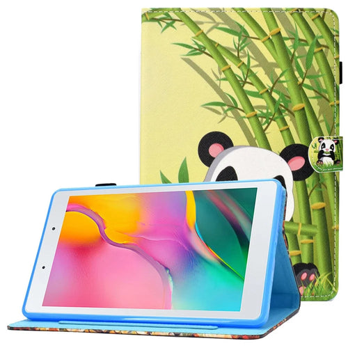 For Samsung Galaxy Tab A 8.0 (2019) SM-T290 (Wi-Fi) / SM-T295 (LTE) Pattern Printing Stitching Line Tablet Case PU Leather Card Slots Flip Stand Cover - Panda - 1