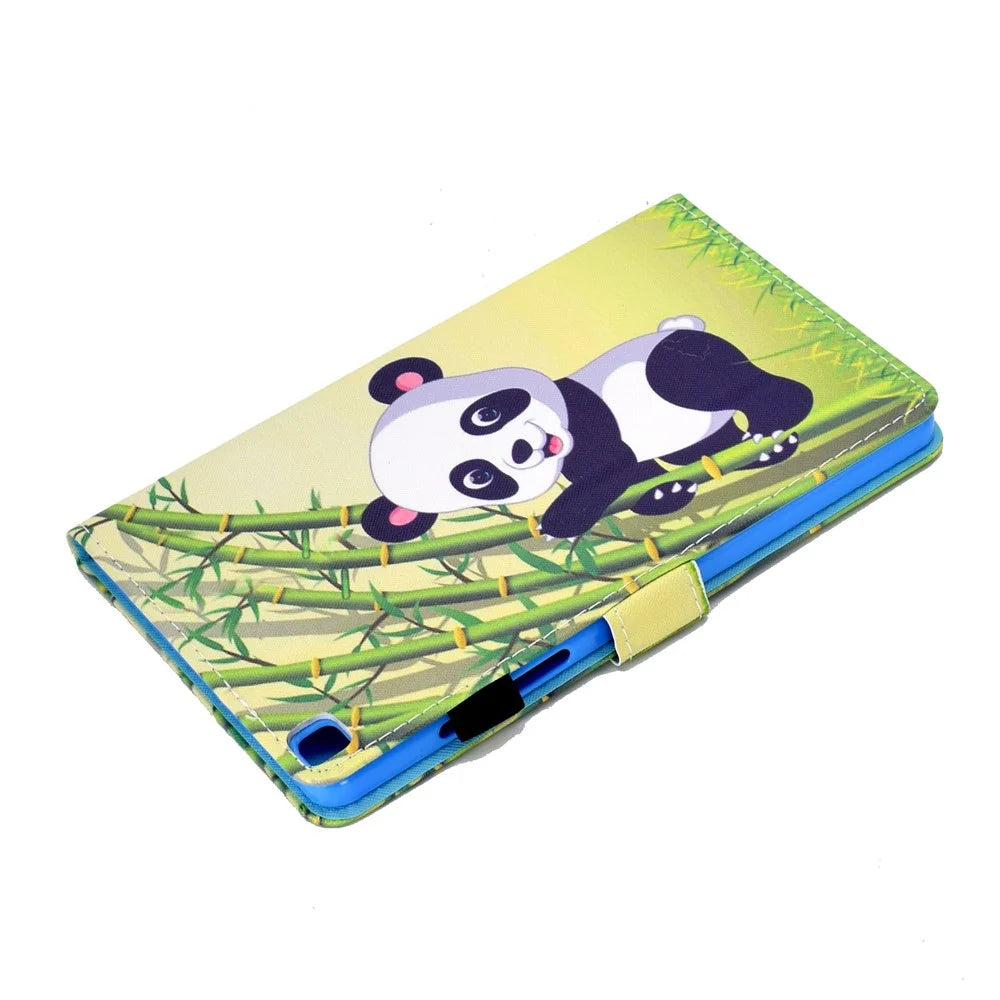 For Samsung Galaxy Tab A 8.0 (2019) SM-T290 (Wi-Fi) / SM-T295 (LTE) Pattern Printing Stitching Line Tablet Case PU Leather Card Slots Flip Stand Cover - Panda - 6
