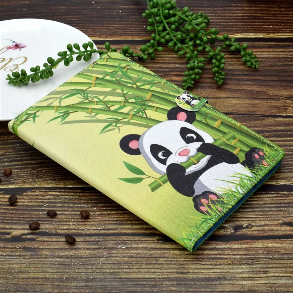 For Samsung Galaxy Tab A 8.0 (2019) SM-T290 (Wi-Fi) / SM-T295 (LTE) Pattern Printing Stitching Line Tablet Case PU Leather Card Slots Flip Stand Cover - Panda - 7