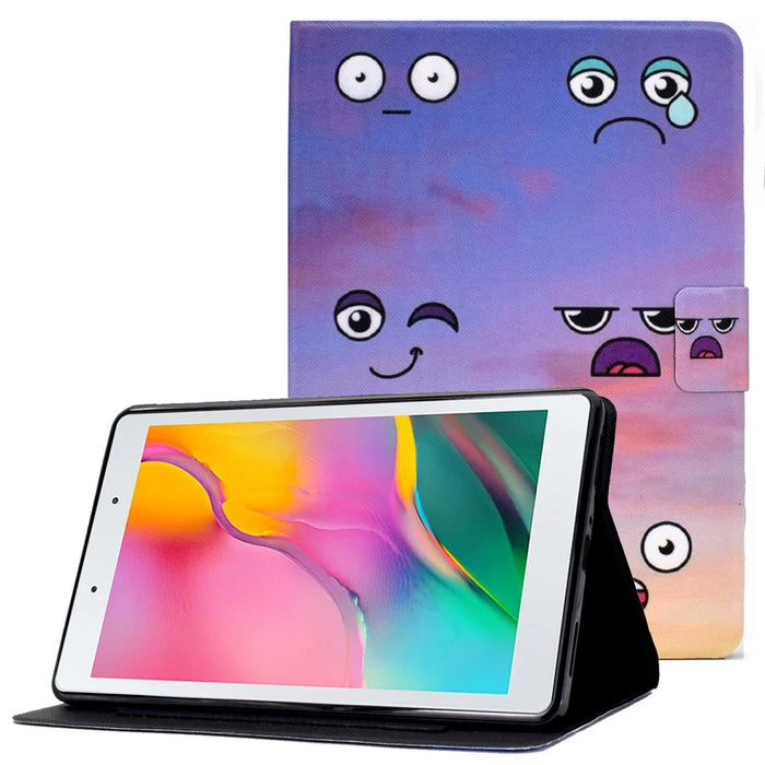 For Samsung Galaxy Tab A 8.0 (2019) SM-T290 (Wi-Fi) / SM-T295 (LTE) Pattern Printing Tablet Case PU Leather Magnetic Clasp Stand Cover with Card Pocket - Facial Expression - 1