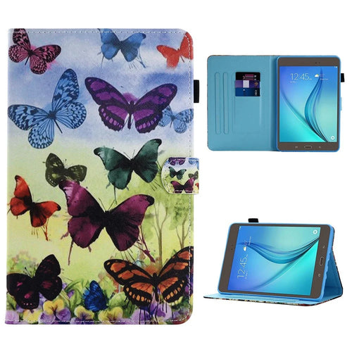 Shockproof Case for Samsung Galaxy Tab A 8.0 SM-T350 (2015) Leather Tablet Cover Stitched Pattern Printed Magnetic Cover with Stand / Card Slots - Colorful Butterfly - 1
