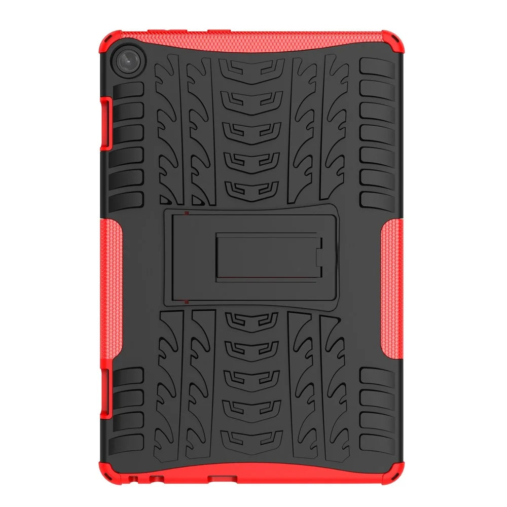 For Lenovo Tab M10 (Gen 3) TB-328FU / TB-328XU Tire Texture Anti-Slip Case Drop Protection Hybrid PC+TPU Shockproof Cover with Kickstand - Red - 2