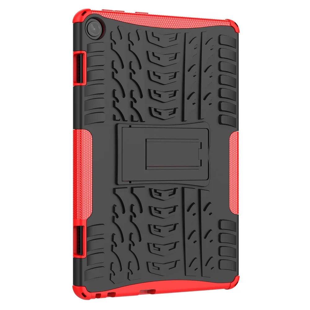 For Lenovo Tab M10 (Gen 3) TB-328FU / TB-328XU Tire Texture Anti-Slip Case Drop Protection Hybrid PC+TPU Shockproof Cover with Kickstand - Red - 3