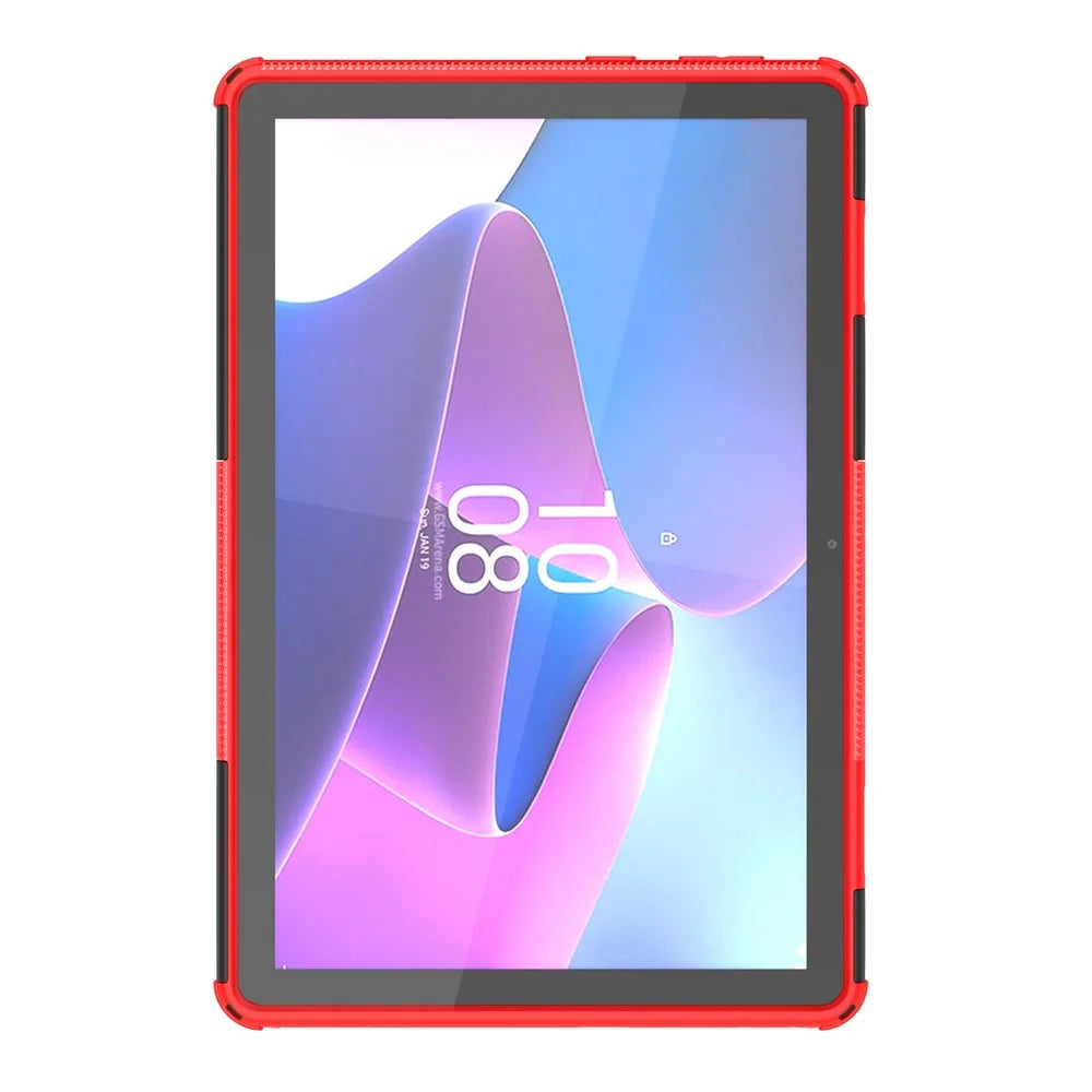 For Lenovo Tab M10 (Gen 3) TB-328FU / TB-328XU Tire Texture Anti-Slip Case Drop Protection Hybrid PC+TPU Shockproof Cover with Kickstand - Red - 4