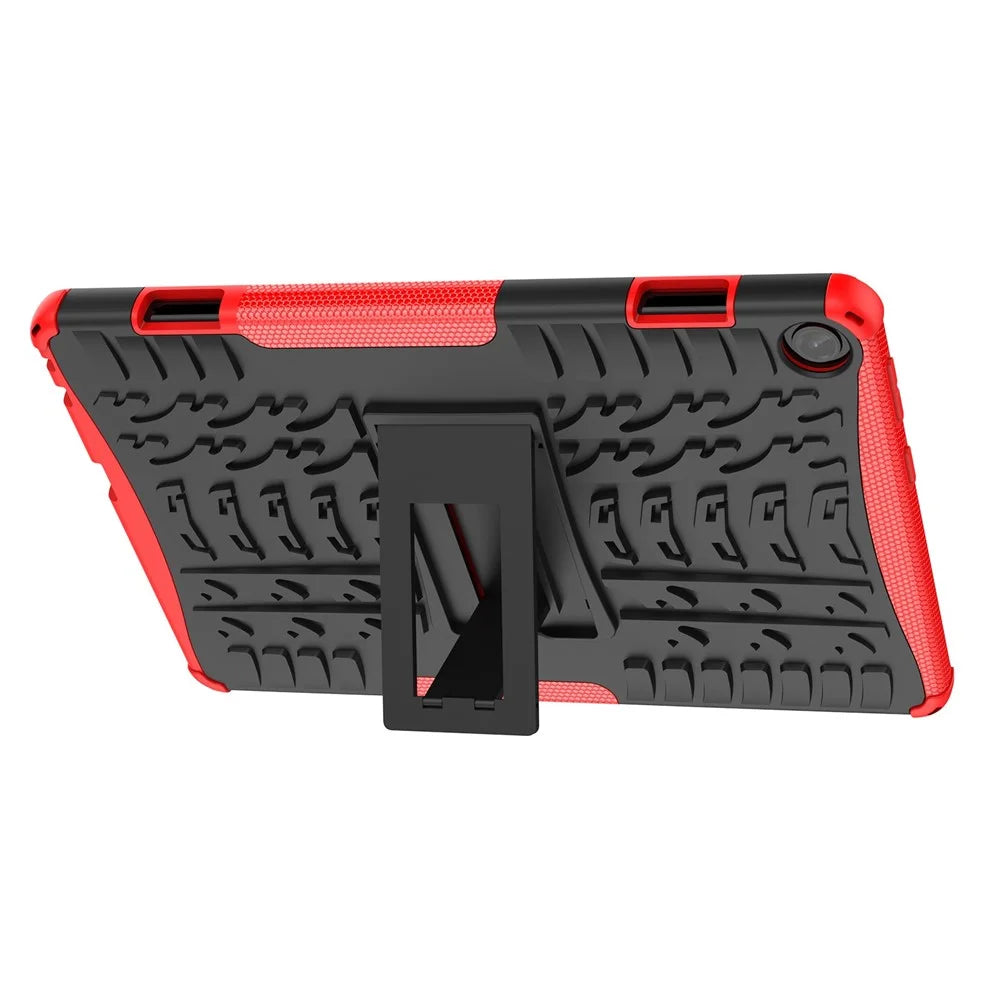 For Lenovo Tab M10 (Gen 3) TB-328FU / TB-328XU Tire Texture Anti-Slip Case Drop Protection Hybrid PC+TPU Shockproof Cover with Kickstand - Red - 5